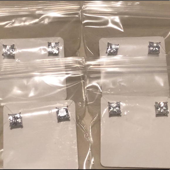 2 pair 10mm Square CZ Solid 925 Studs - Picture 5 of 7